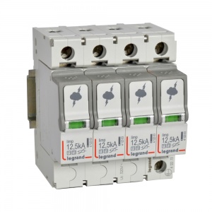 УЗИП (разрядник) Legrand T1+T2, 4P, 12.5kA(10/350мкс), 25кА(8/20мкс), класс B+C