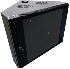 Шкаф настенный угловой, 6U 600x600, стеклянная дверь, черный